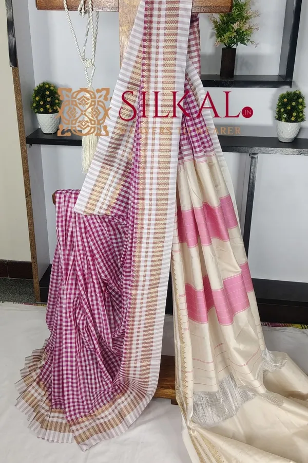 Ilkal_Small_Check_Cotton_Silk_Saree_Saree_Code-_SKL03433