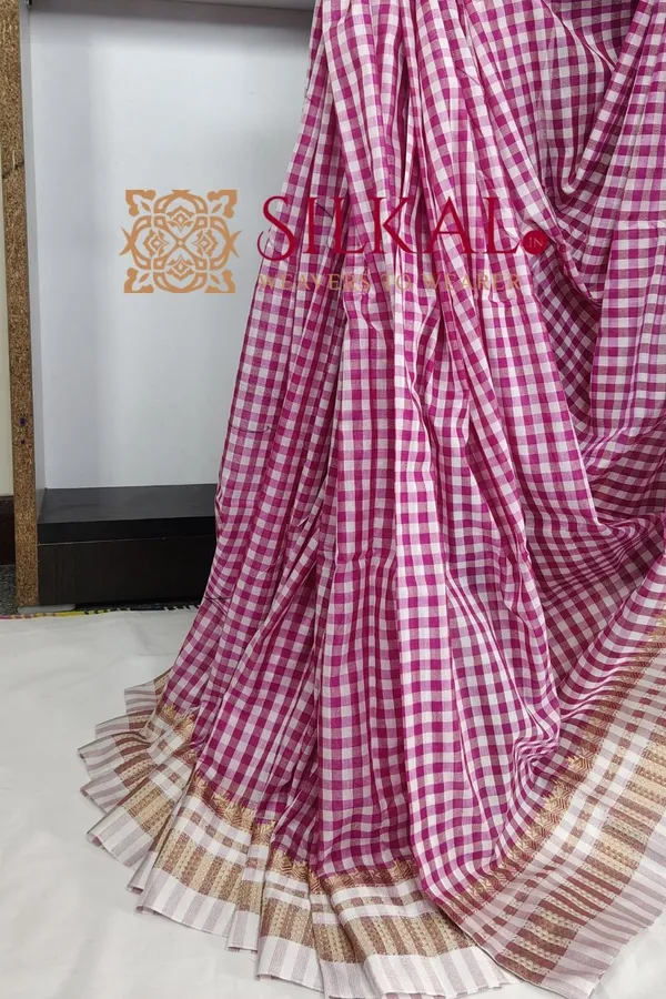 Ilkal_Small_Check_Cotton_Silk_Saree_Saree_Code-_SKL03433