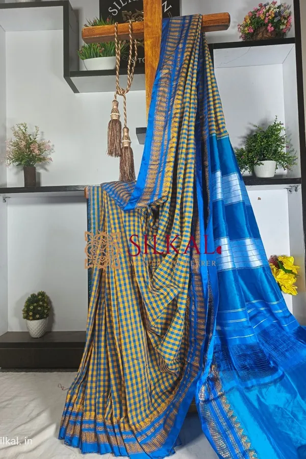 Ilkal_Small_Check_Cotton_Silk_Saree_Saree_Code-_SKL1760