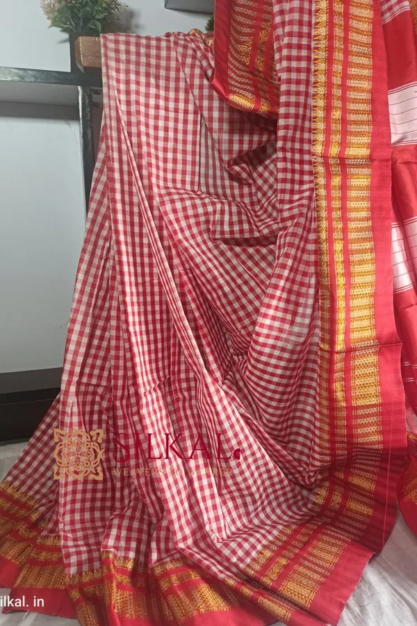 Ilkal_Small_Check_Cotton_Silk_Saree_Saree_Code-_SKL1110