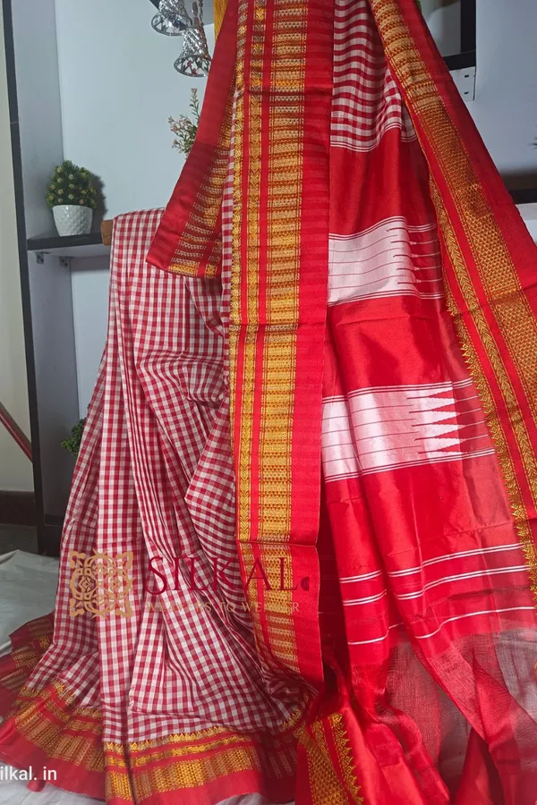 Ilkal_Small_Check_Cotton_Silk_Saree_Saree_Code-_SKL1110