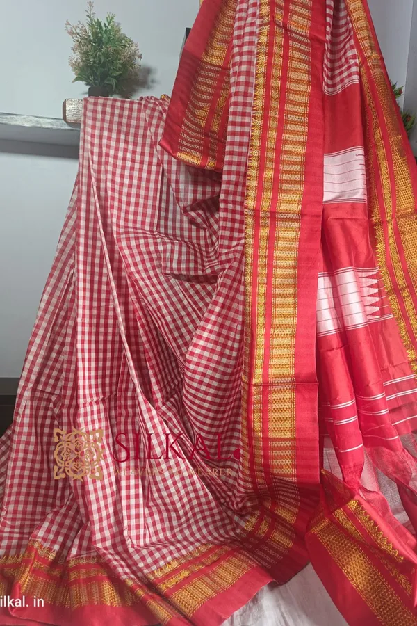 Ilkal_Small_Check_Cotton_Silk_Saree_Saree_Code-_SKL1110