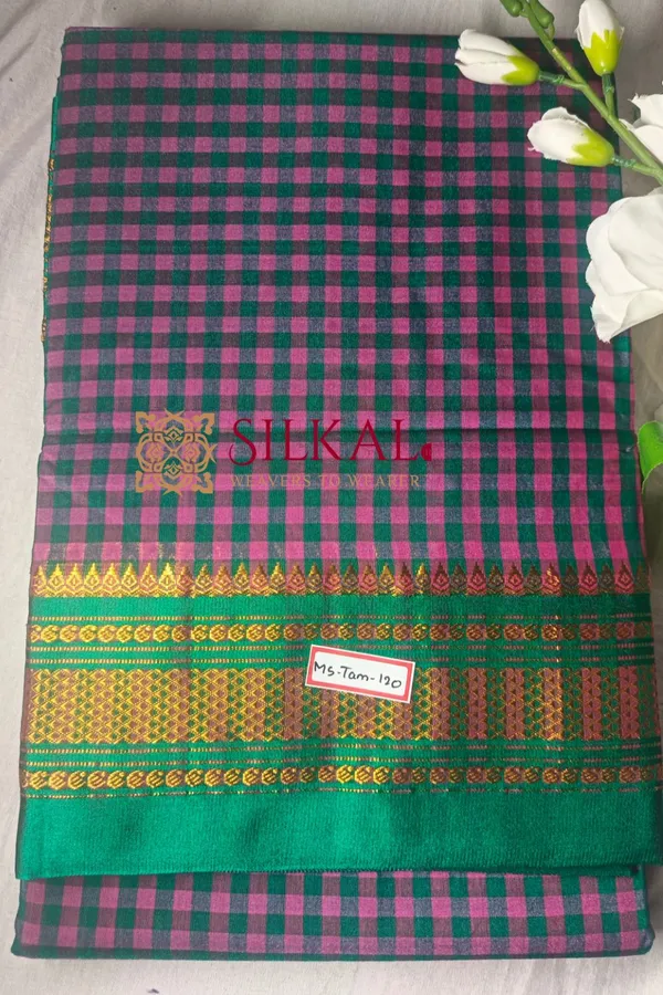Ilkal_Small_Check_Cotton_Silk_Saree_Code-_SKL1431