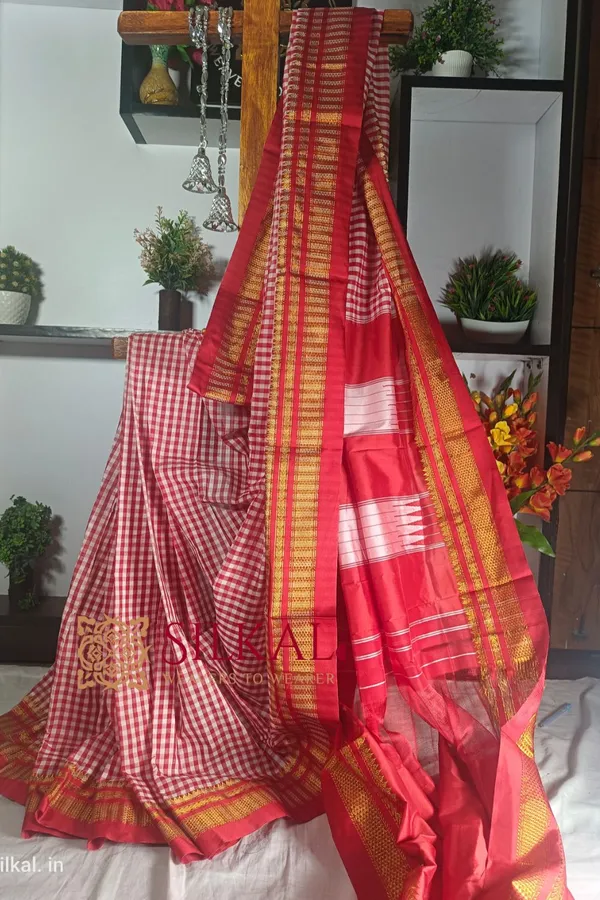 Ilkal_Small_Check_Cotton_Silk_Saree_Saree_Code-_SKL1110