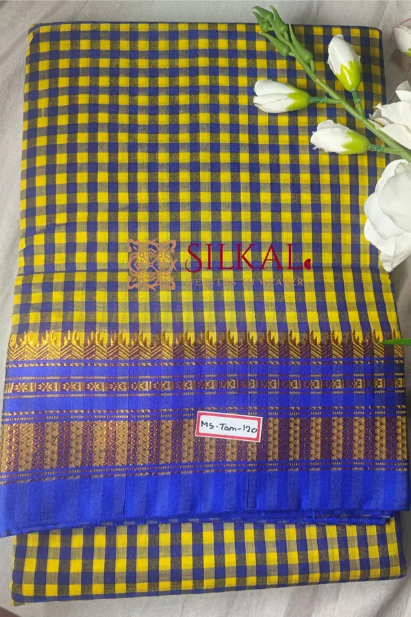 Ilkal_Small_Check_Cotton_Silk_Saree_Code-_SKL1726