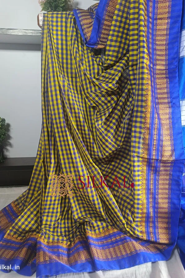 Ilkal_Small_Check_Cotton_Silk_Saree_Code-_SKL1726