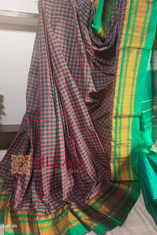 Ilkal_Small_Check_Cotton_Silk_Saree_Code-_SKL1431