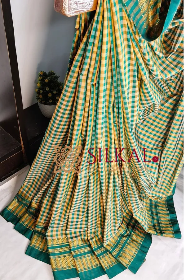 Ilkal_Small_Checks_Cotton_Silk_Saree_SKL_04182
