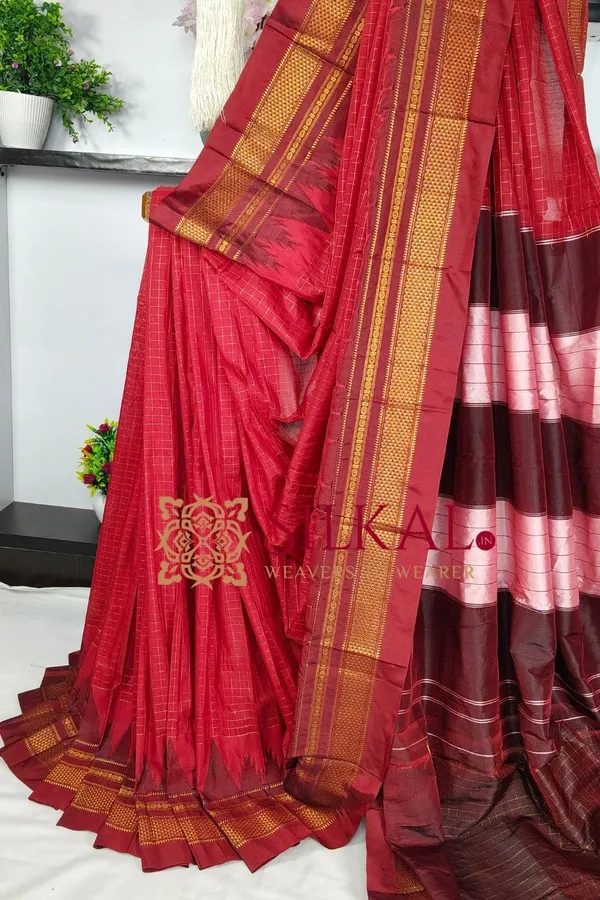 Ilkal_Temple_Chadaruga_Cotton_Silk_Saree_SKL03852
