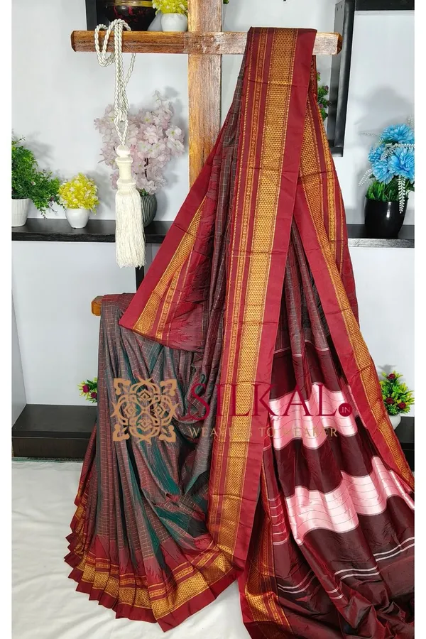 Ilkal_Temple_Chadaruga_Cotton_Silk_Saree_SKL03865