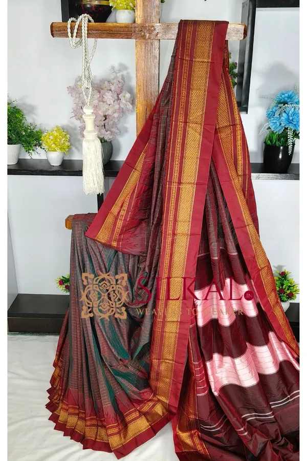 Ilkal_Temple_Chadaruga_Cotton_Silk_Saree_SKL03865
