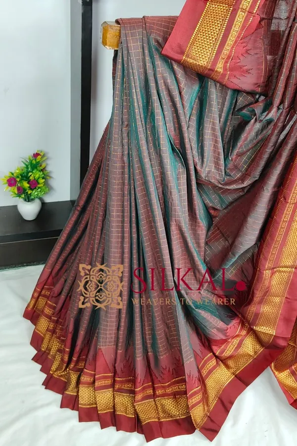 Ilkal_Temple_Chadaruga_Cotton_Silk_Saree_SKL03865