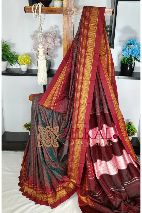 Ilkal_Temple_Chadaruga_Cotton_Silk_Saree_SKL03865