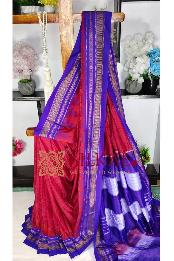 Ilkal_Temple_Chadaruga_Cotton_Silk_Saree_SKL03874