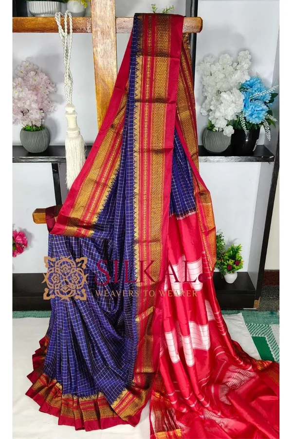 Ilkal_Temple_Chadaruga_Cotton_Silk_Saree_SKL03879
