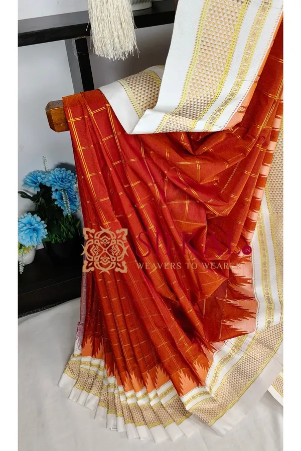 Ilkal_Temple_Jari_Big_Checks_Saree_SKL04212