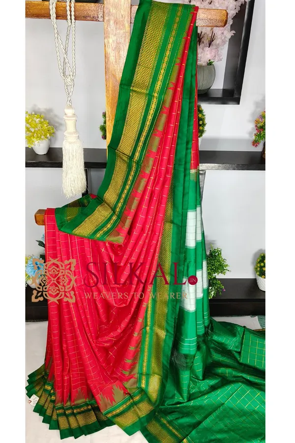 Ilkal_Temple_jari_Small_Checks_Saree_SKL04202