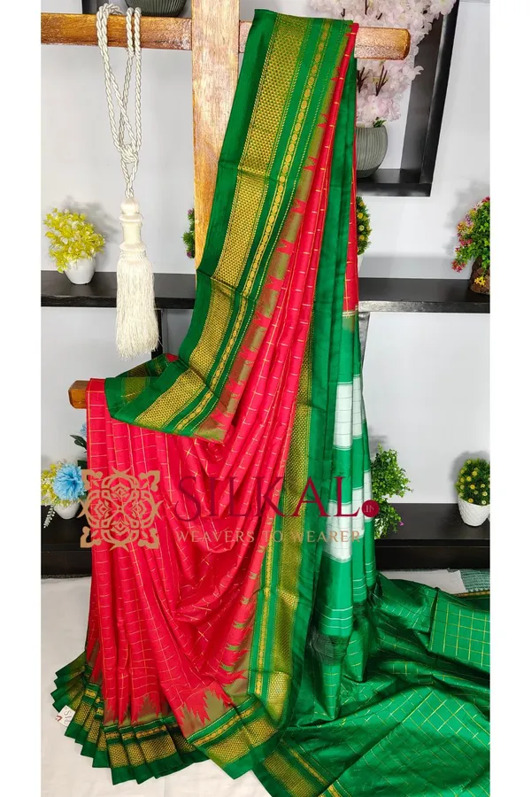 Ilkal_Temple_jari_Small_Checks_Saree_SKL04202