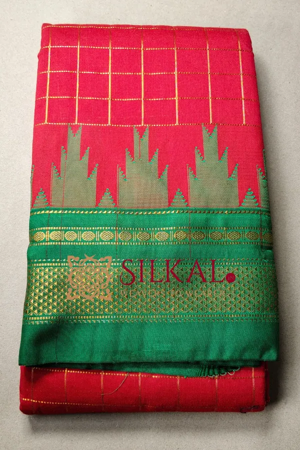 Ilkal_Temple_jari_Small_Checks_Saree_SKL04202