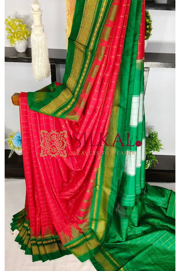 Ilkal_Temple_jari_Small_Checks_Saree_SKL04202