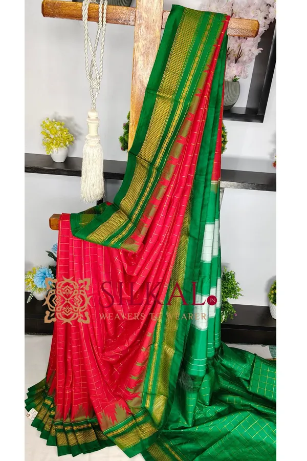 Ilkal_Temple_jari_Small_Checks_Saree_SKL04202