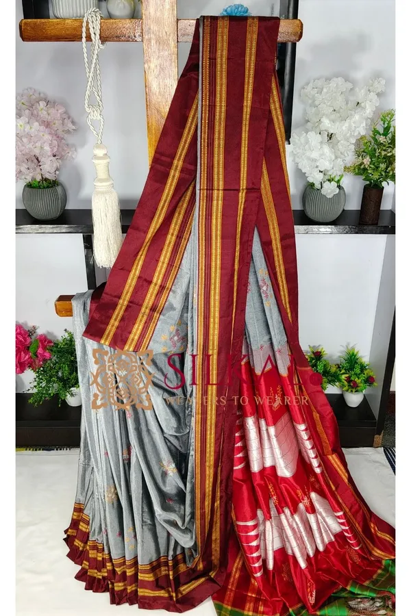 Ilkal_Handloom_Viscose_Gayatri_Kasuti_Saree_SKL03893