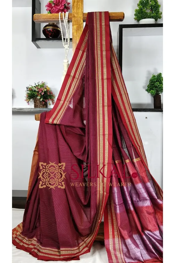 Ilkal_Viscose_Silk_Kaddi_Saree_With_Gomi_Border_Saree_Code-_SKL03516