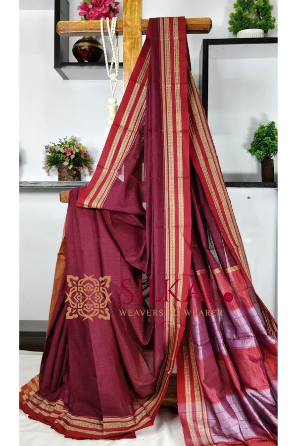 Ilkal_Viscose_Silk_Kaddi_Saree_With_Gomi_Border_Saree_Code-_SKL03516