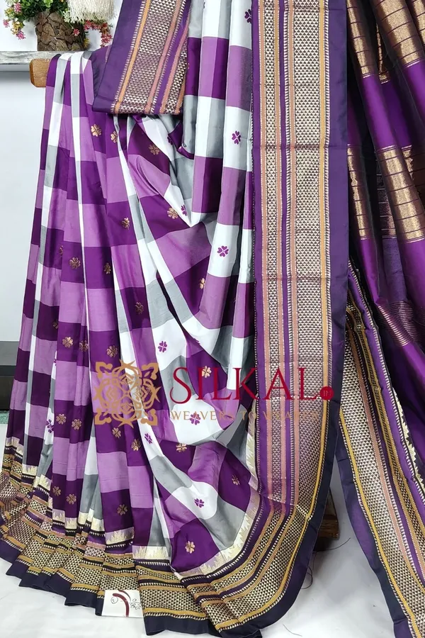 Ilkal_semi_silk_checks_butta_saree_SKL03500