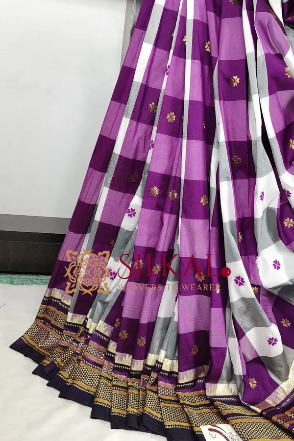 Ilkal_semi_silk_checks_butta_saree_SKL03500