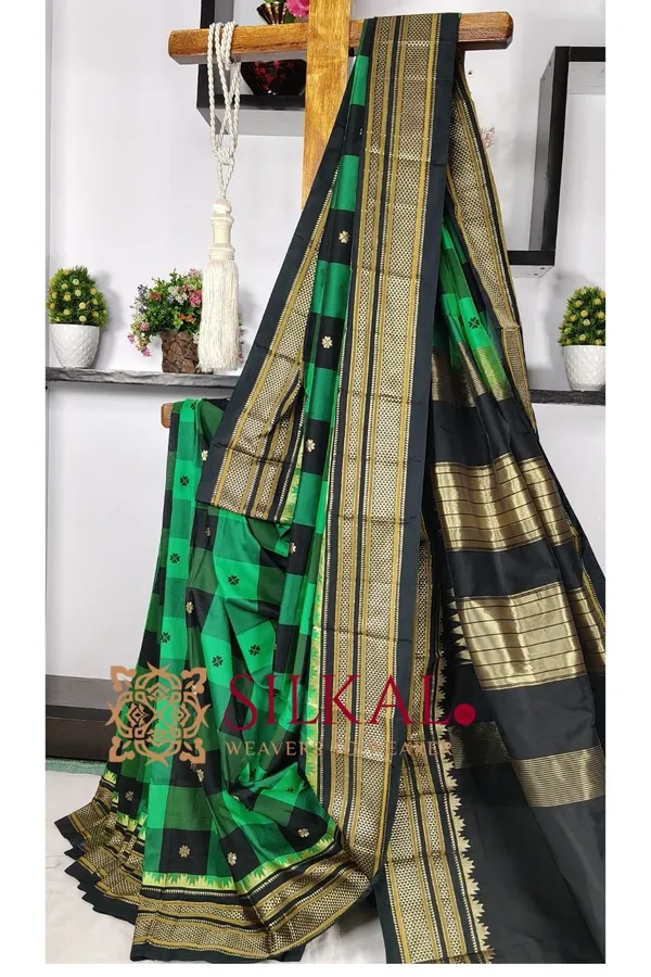 Ilkal_semi_silk_checks_butta_saree_SKL03501