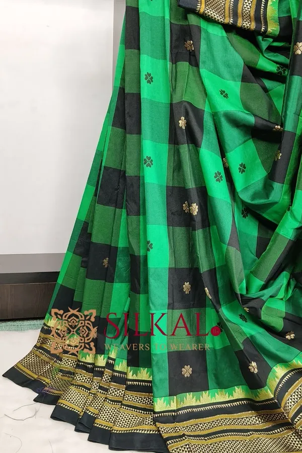 Ilkal_semi_silk_checks_butta_saree_SKL03501