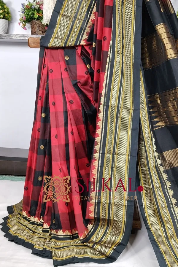 Ilkal_semi_silk_checks_butta_saree_SKL03502