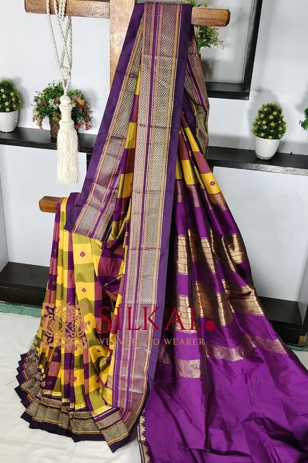 Ilkal_semi_silk_checks_butta_saree_SKL03503