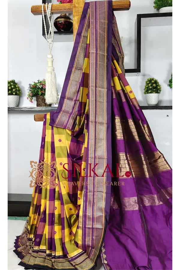 Ilkal_semi_silk_checks_butta_saree_SKL03503