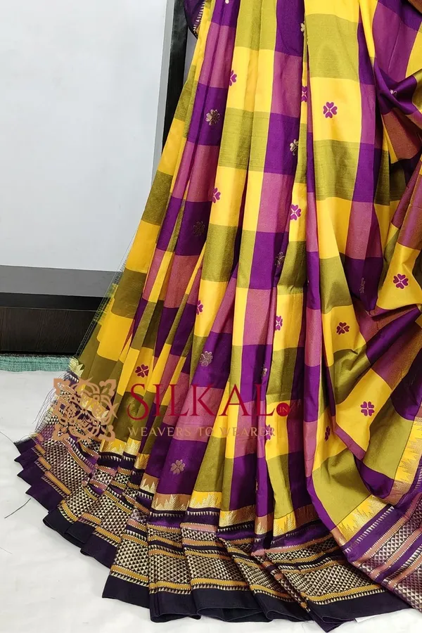 Ilkal_semi_silk_checks_butta_saree_SKL03503