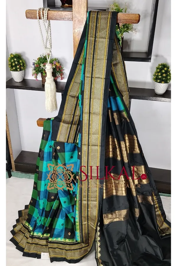 Ilkal_semi_silk_checks_butta_saree_SKL03504