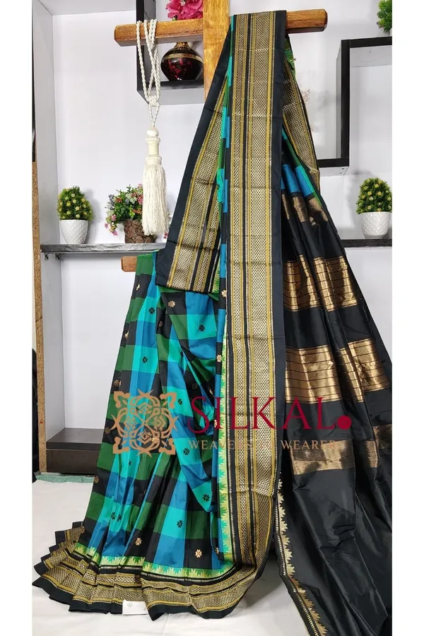 Ilkal_semi_silk_checks_butta_saree_SKL03504