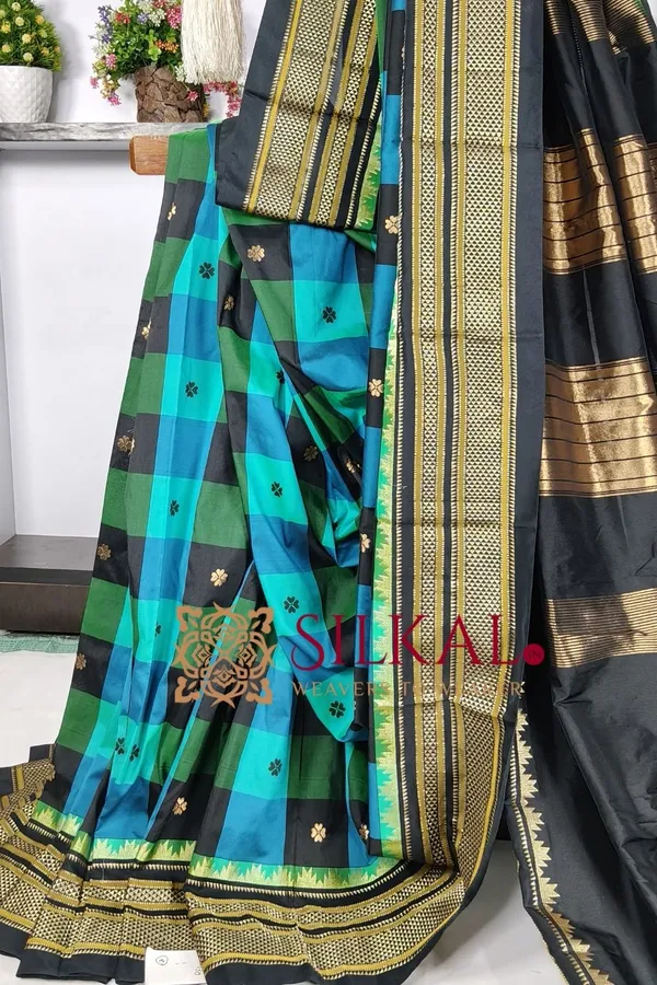 Ilkal_semi_silk_checks_butta_saree_SKL03504