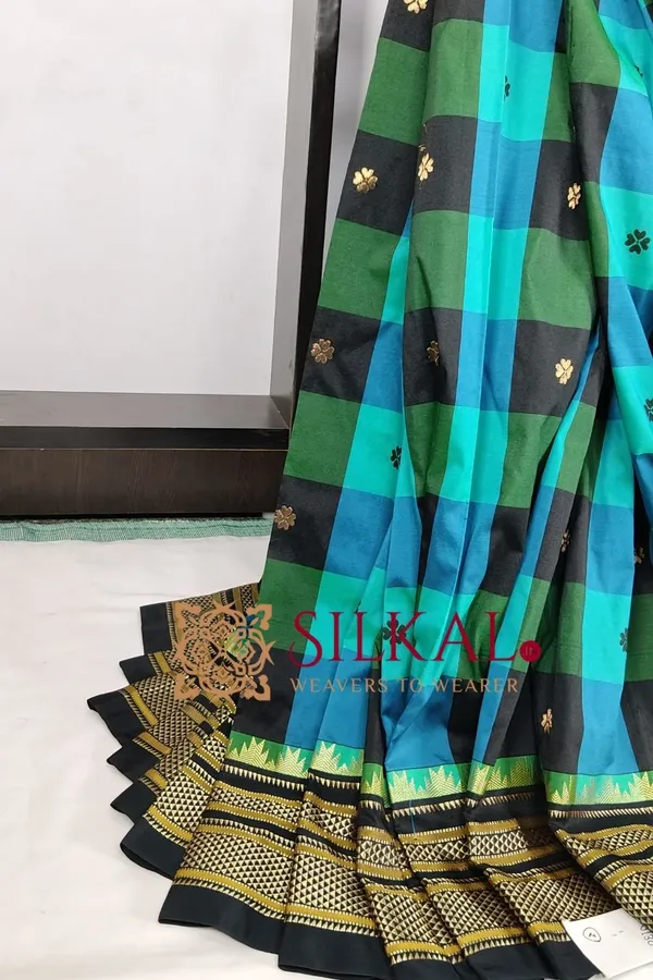 Ilkal_semi_silk_checks_butta_saree_SKL03504