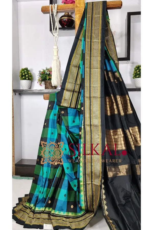Ilkal_semi_silk_checks_butta_saree_SKL03504