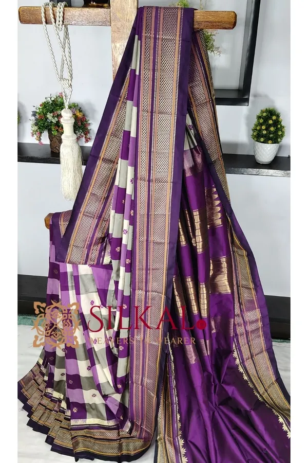 Ilkal_semi_silk_checks_butta_saree_SKL03505