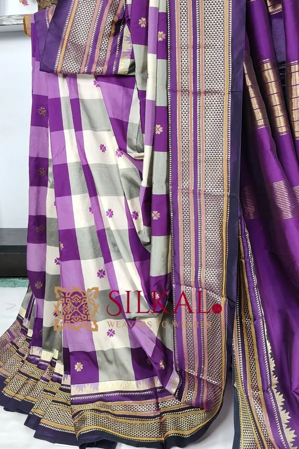 Ilkal_semi_silk_checks_butta_saree_SKL03505