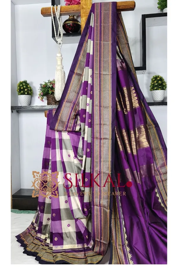 Ilkal_semi_silk_checks_butta_saree_SKL03505