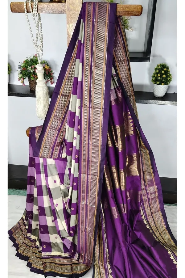 Ilkal_semi_silk_checks_butta_saree_SKL03505