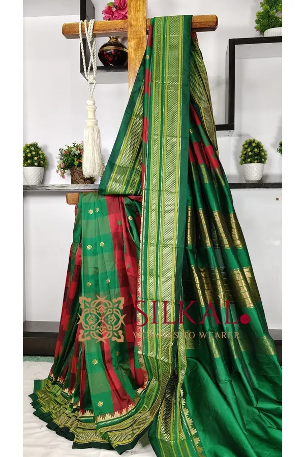 Ilkal_semi_silk_checks_butta_saree_SKL03506