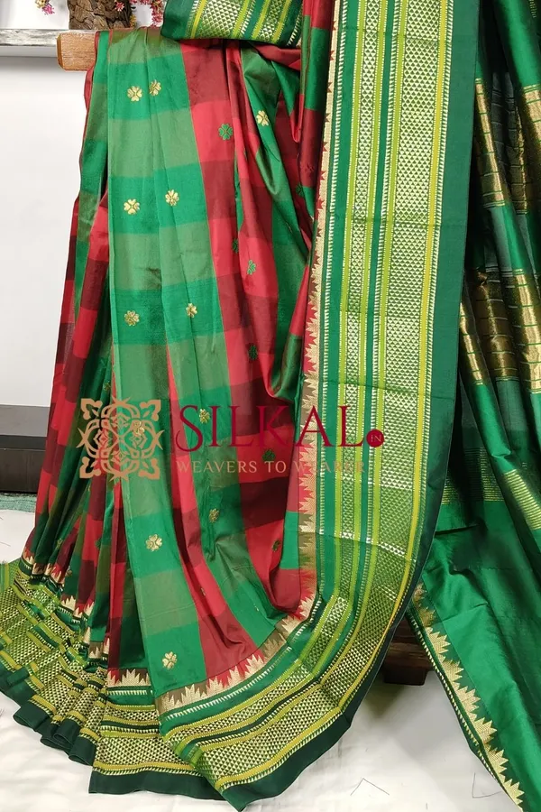 Ilkal_semi_silk_checks_butta_saree_SKL03506