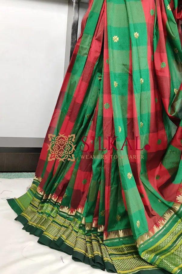 Ilkal_semi_silk_checks_butta_saree_SKL03506