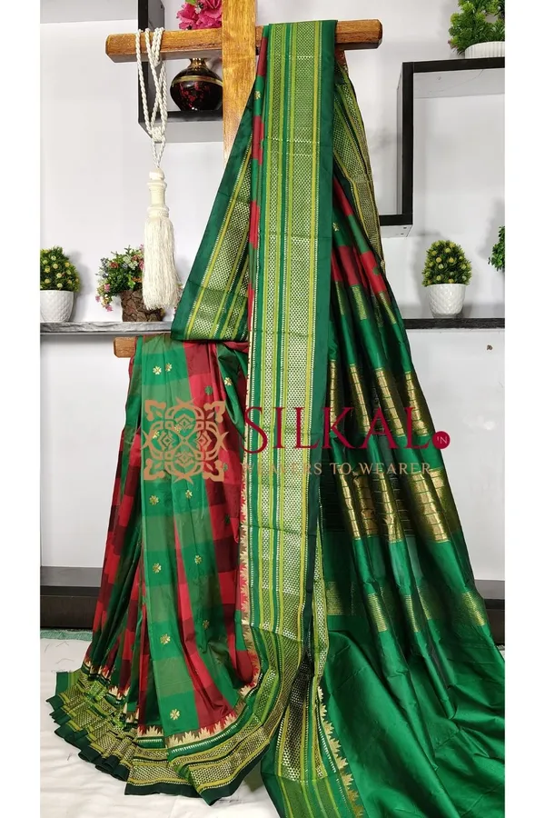 Ilkal_semi_silk_checks_butta_saree_SKL03506