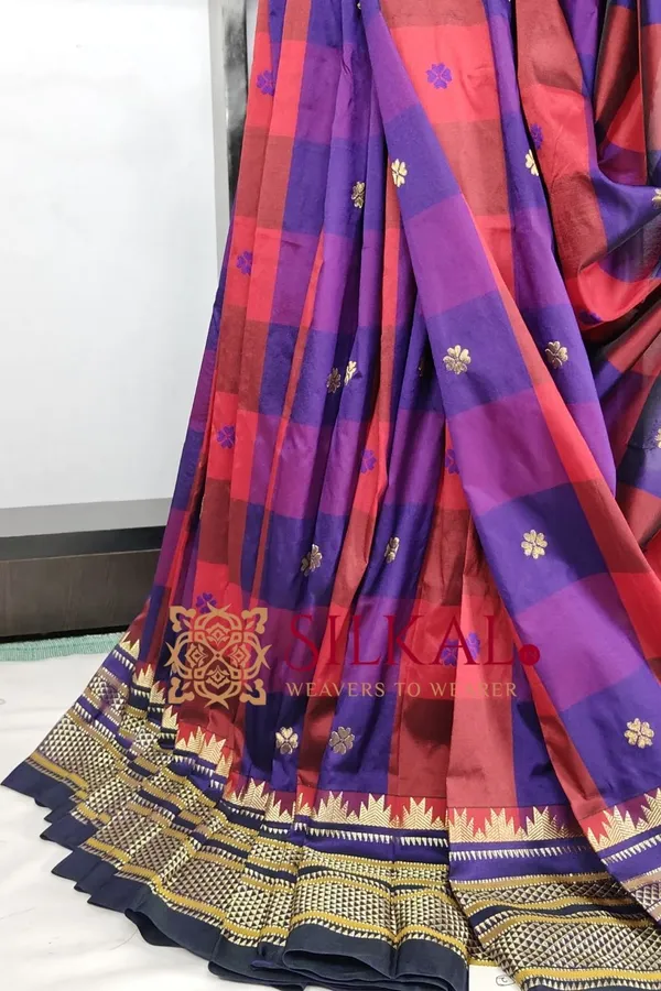 Ilkal_semi_silk_checks_butta_saree_SKL03507